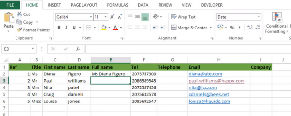 An example of Flash Fill in Excel