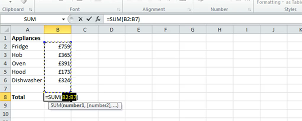 Using the AUTOSUM formula in Excel