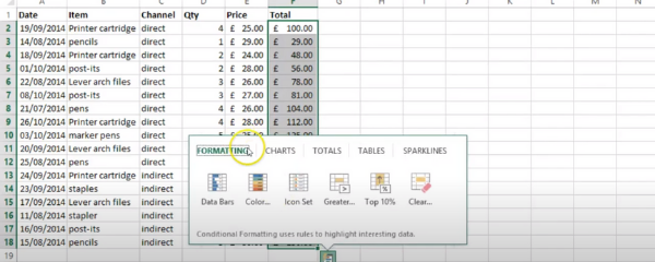 what is the quick analysis button in excel